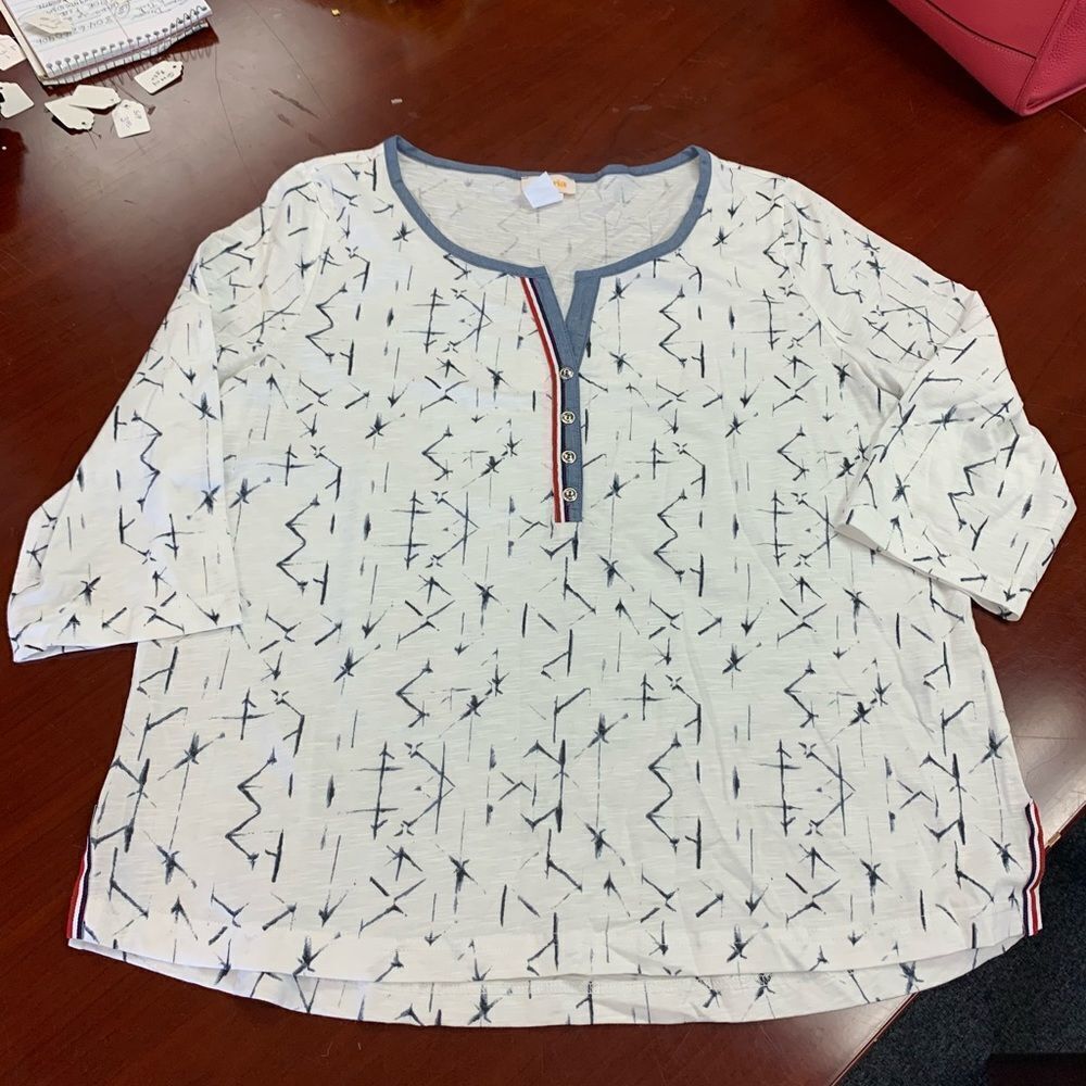 Ambria Cotton Casual 3/4” Sleeve Shirt sz 14 NWOT